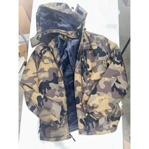Keevoom Mens Camo Ski Jacket Hooded Fleece Lined‎ Winter Coat Brown Tan Medium